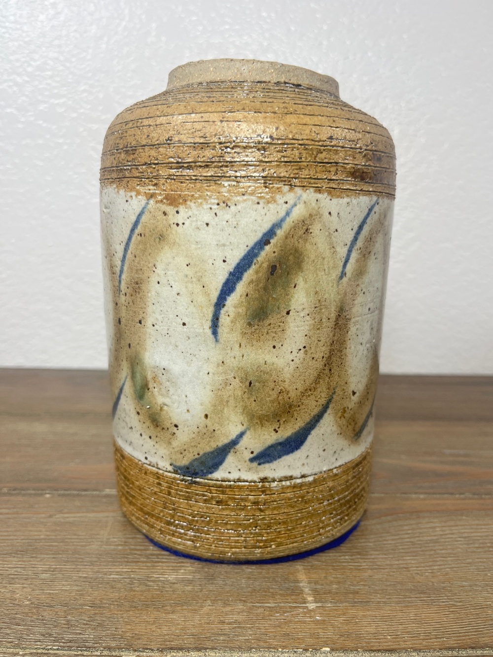 Vintage Handcrafted Studio Pottery Stoneware Vase Salt-Glazed & Ribbing 7” Tall